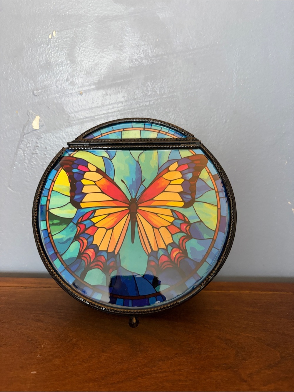Stained Glass Butterfly Decorative Jewelry Box - Multicolor
